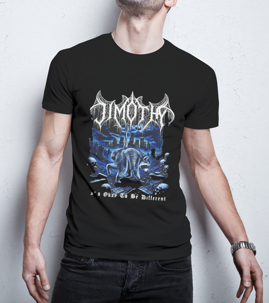 Jimothy Heavy Metal Raccoon It's Okay To Be Different Urban Night Scene T-Shirt