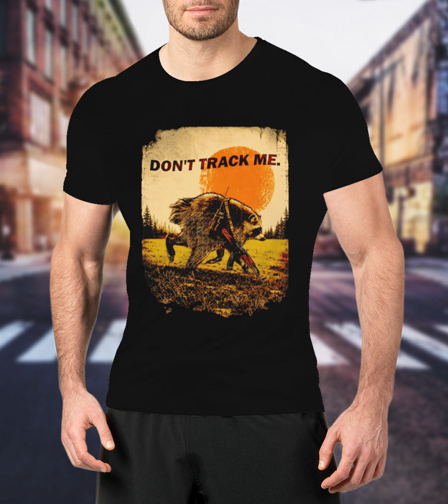 Don't Track Me Raccoon Sunset AK 47 Forest Scene T-Shirt