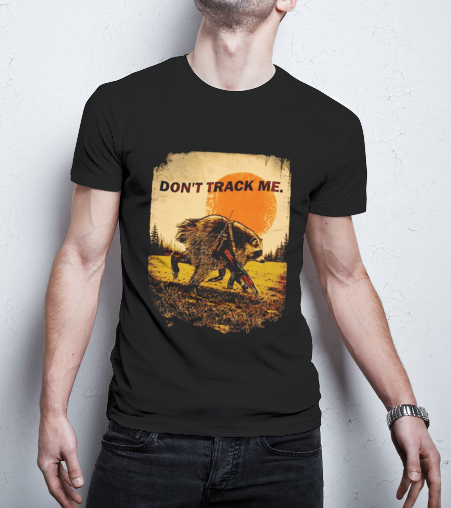 Don't Track Me Raccoon Sunset AK 47 Forest Scene T-Shirt