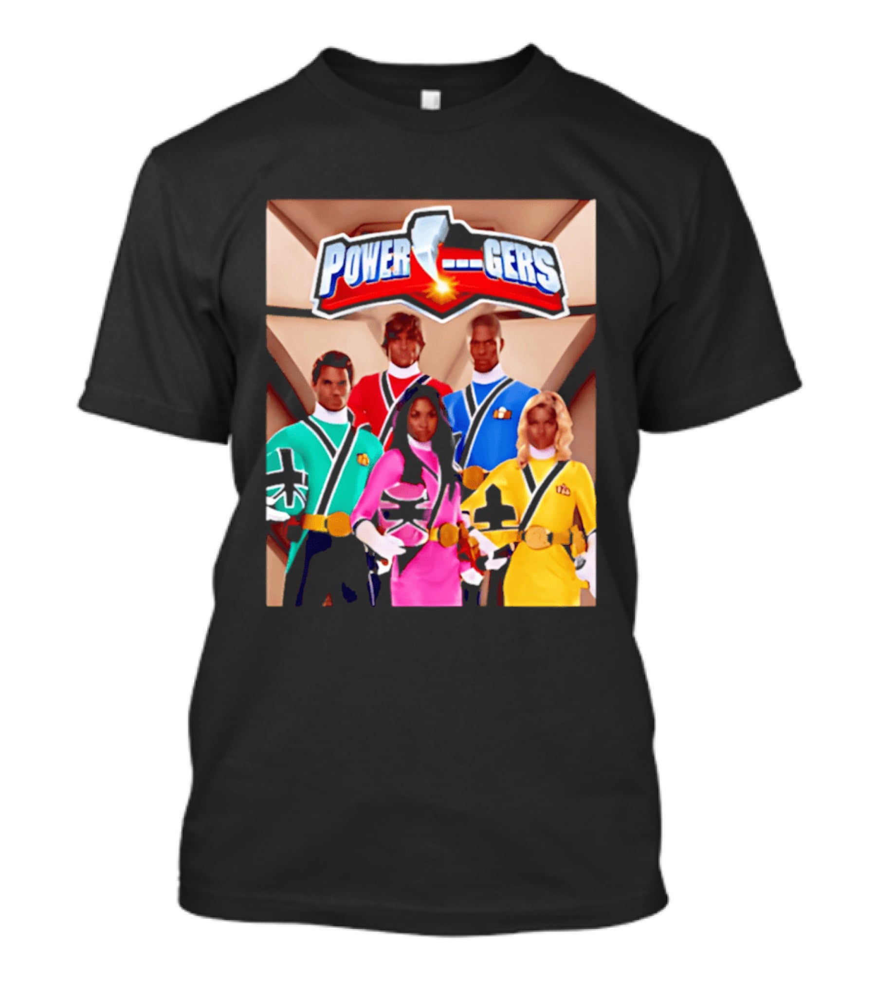 Power Rangers Samurai Team Red Green Pink Yellow Blue Characters T-Shirt