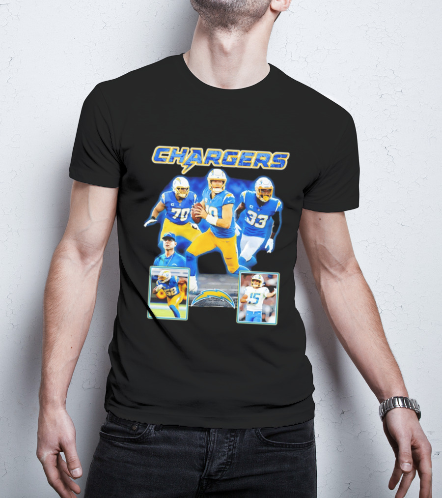 Los Angeles Chargers Players Collage Featuring Quarterback Wide Receiver And Running Back T-Shirt