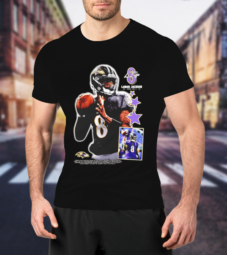 Lamar Jackson Baltimore Ravens No 8 MVP Stars Iconic Football Legend T-Shirt