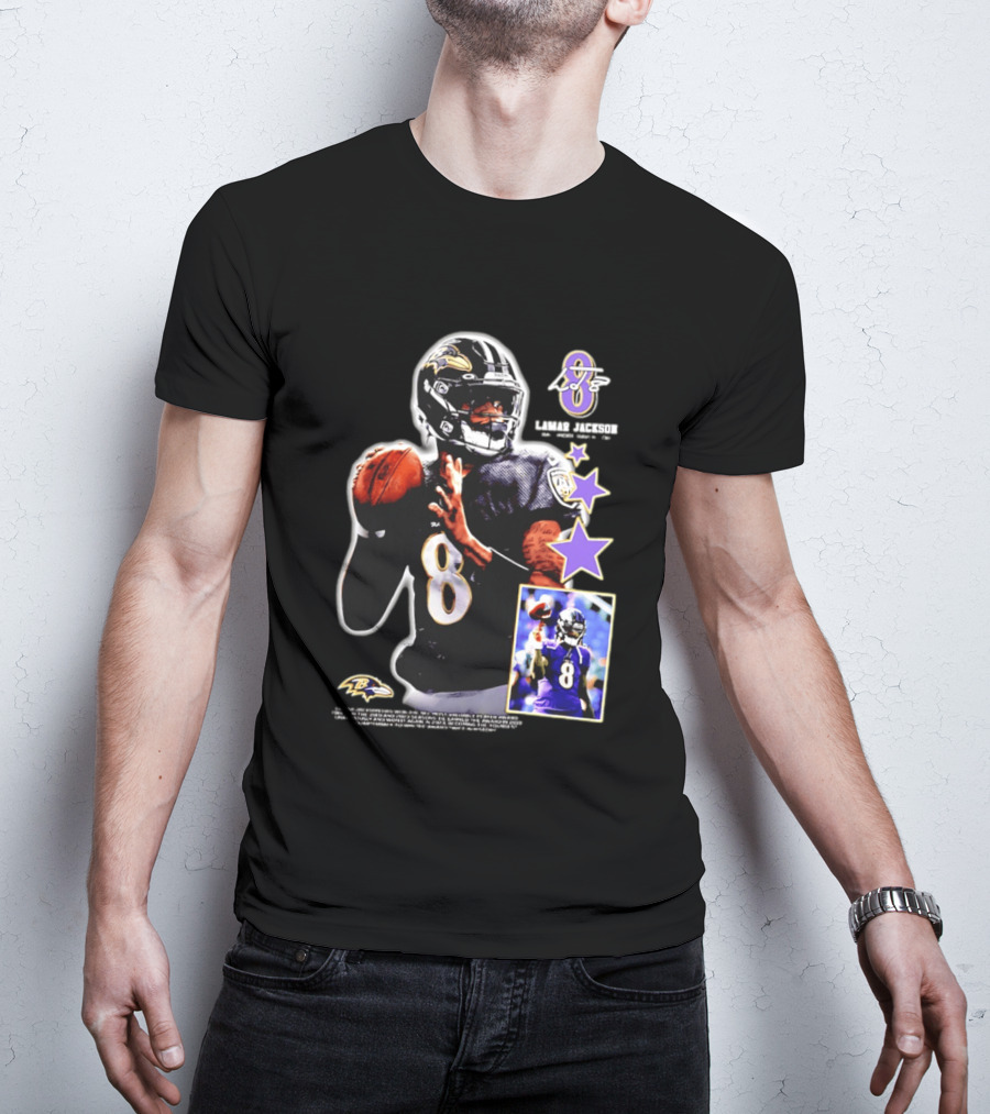 Lamar Jackson Baltimore Ravens No 8 MVP Stars Iconic Football Legend T-Shirt