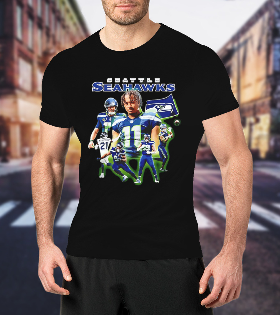 Seattle Seahawks Witherspoon 21 14 11 99 Player Collage T-Shirt