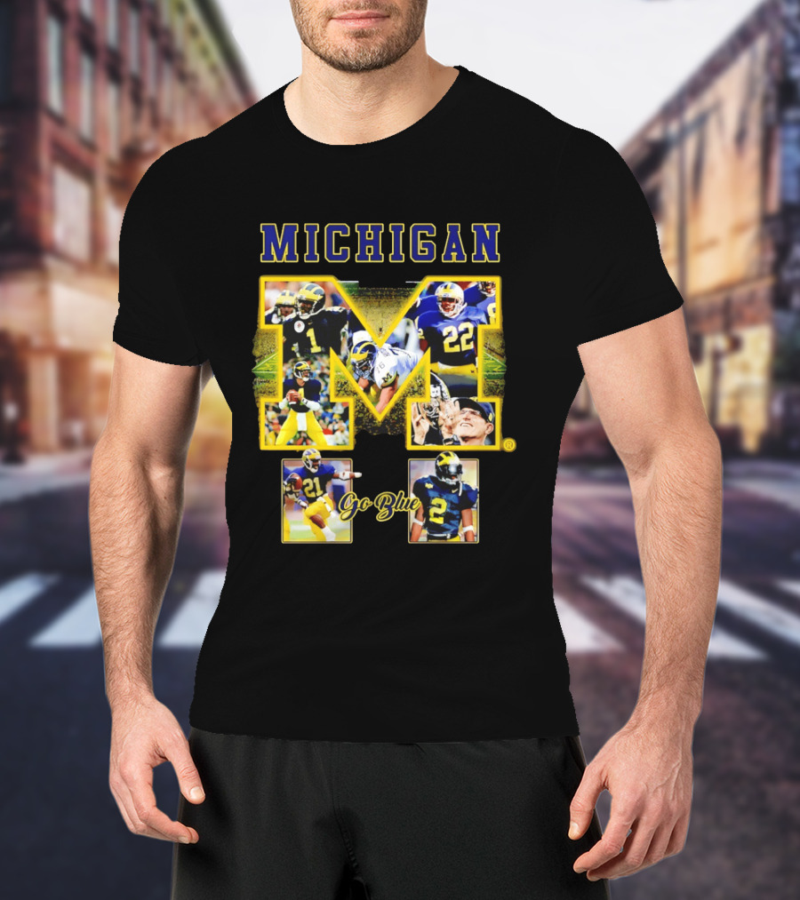 Michigan Wolverines Go Blue Football Iconic Collage T-Shirt