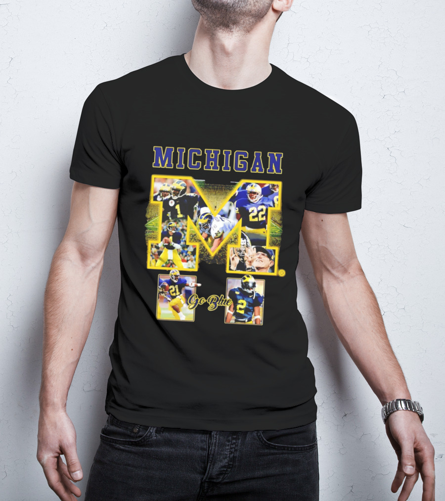 Michigan Wolverines Go Blue Football Iconic Collage T-Shirt