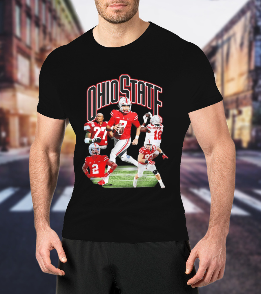 Ohio State Football Collage Featuring Harrison Jr And Star Players T-Shirt