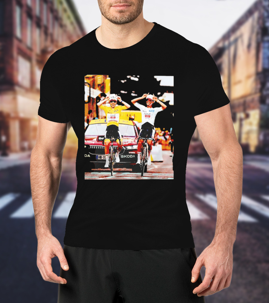 Tadej Pogačar Isaac Del Toro UAE Team Emirates Cycling Skoda Tour Celebratory Finish T-Shirt