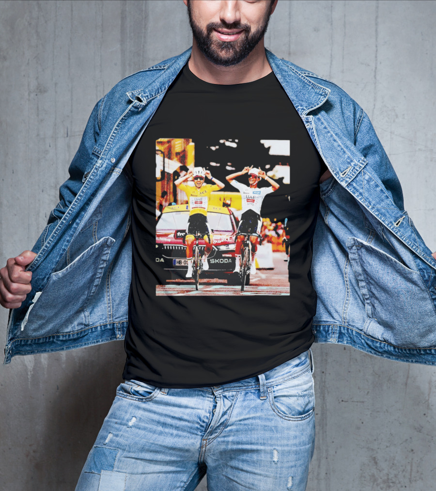 Tadej Pogačar Isaac Del Toro UAE Team Emirates Cycling Skoda Tour Celebratory Finish T-Shirt