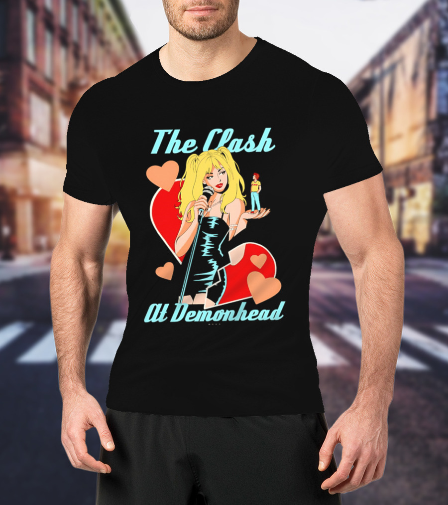 The Clash At Demonhead Heart And Singer With Microphone And Red Haired Figure T-Shirt