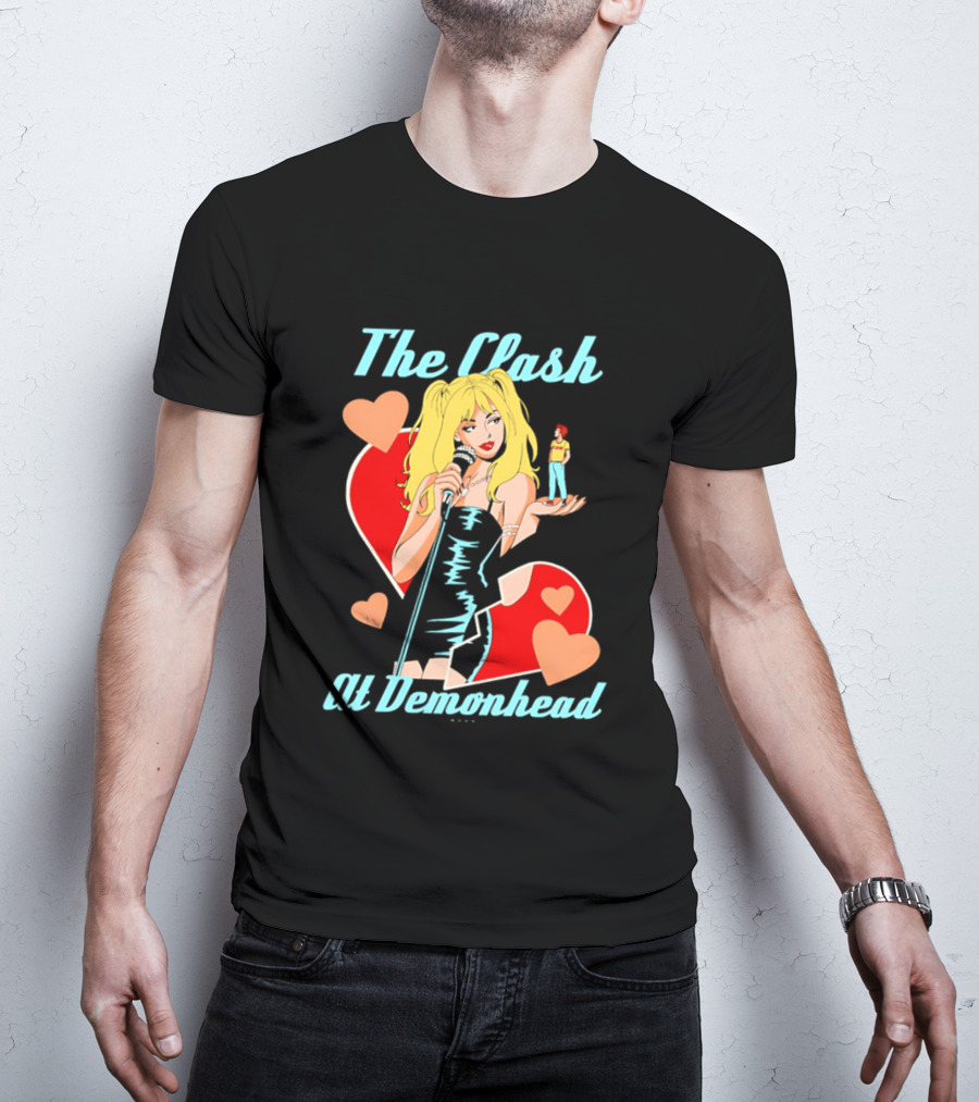The Clash At Demonhead Heart And Singer With Microphone And Red Haired Figure T-Shirt