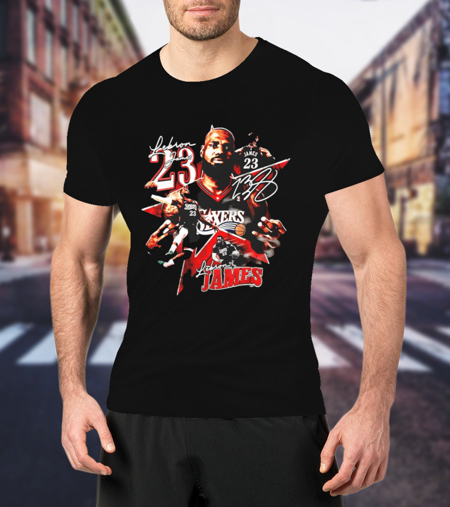 Philadelphia 76ers LeBron James 23 Collage Basketball Fan Gear T-Shirt