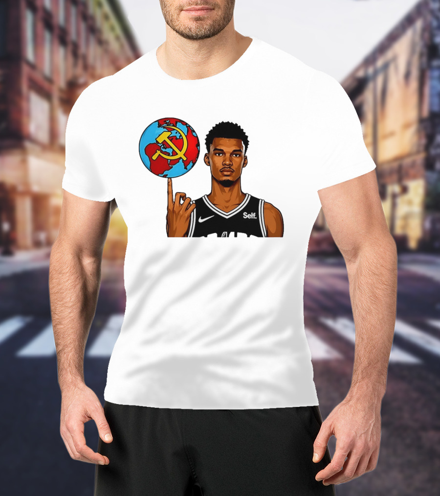Victor Wembanyama Spinning Basketball With Communist Sickle Globe And Nike Self Jersey T-Shirt