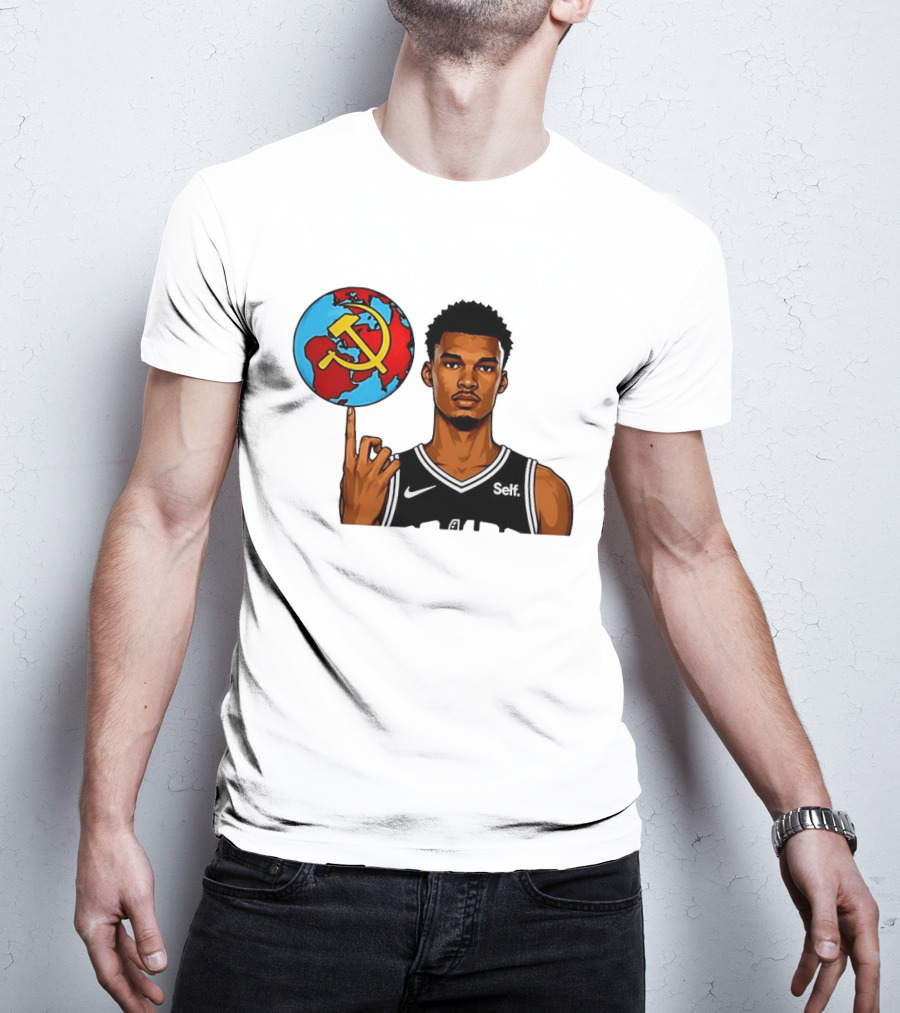 Victor Wembanyama Spinning Basketball With Communist Sickle Globe And Nike Self Jersey T-Shirt