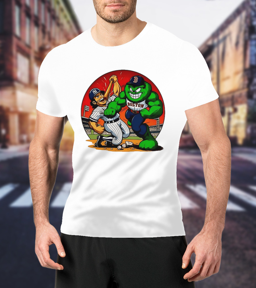 Boston Red Sox Vs New York Yankees Rivalry Cartoon Monsters Showdown T-Shirt