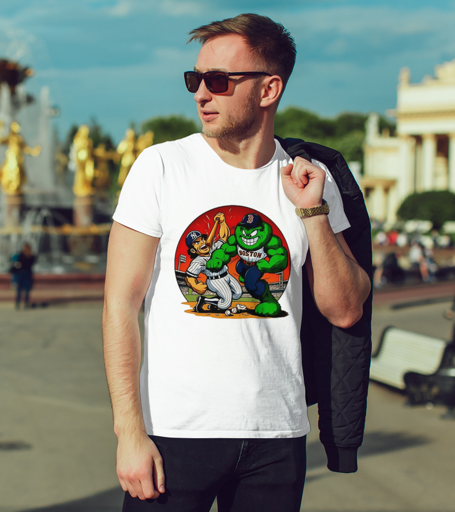 Boston Red Sox Vs New York Yankees Rivalry Cartoon Monsters Showdown T-Shirt