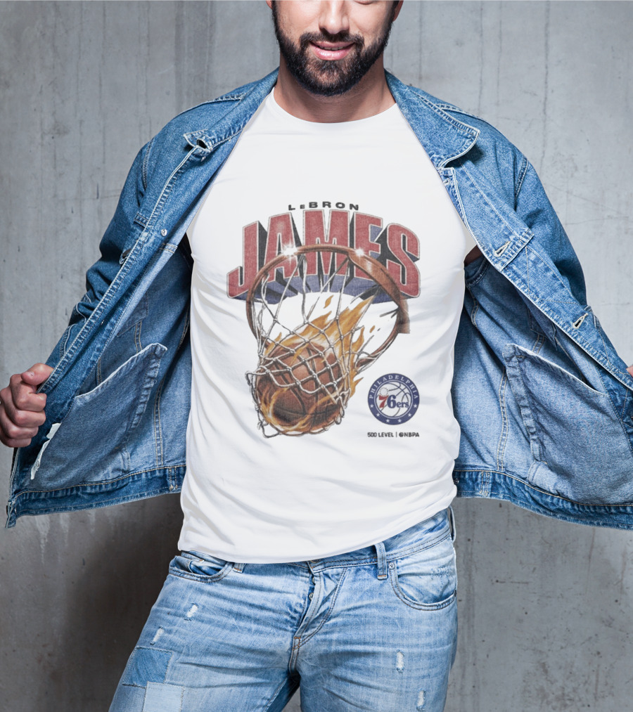 LeBron James Philadelphia 76ers Basketball Hoop Fire NBA 90s T-Shirt