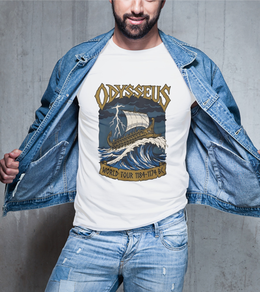 Odysseus World Tour 1184 1174 BC Viking Ship Adventure Wave Breaking Stormy Sea T-Shirt