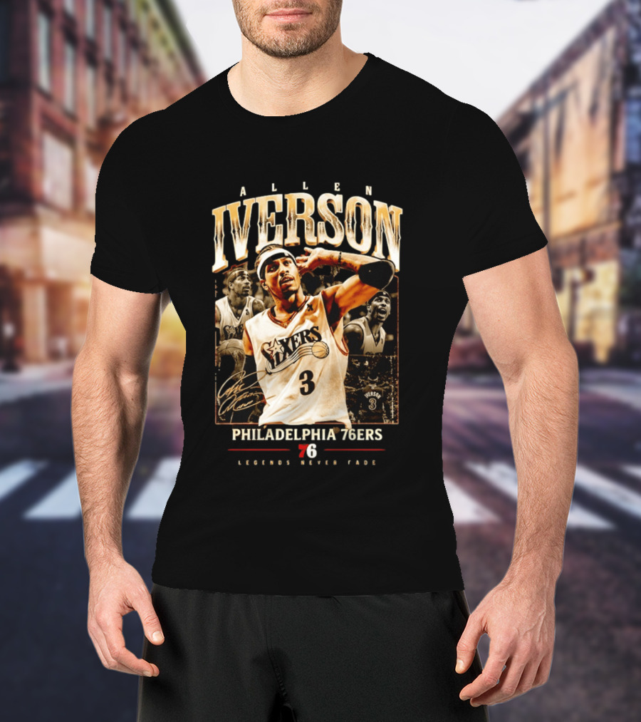 Allen Iverson Philadelphia 76ers Legends Never Fade Basketball Icon Number 3 T-Shirt