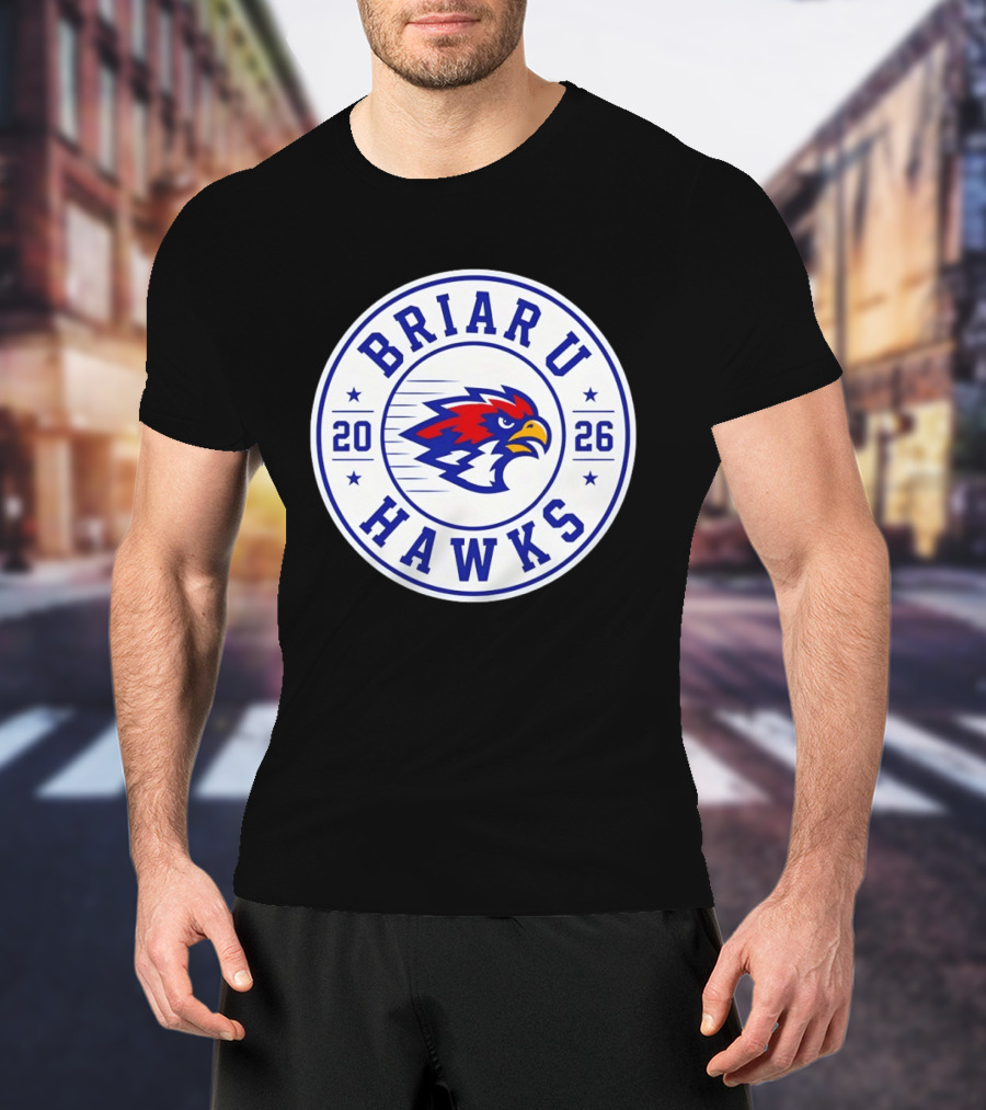 Briar U Hawks 2026 Circle Emblem Red Blue Hawk T-Shirt