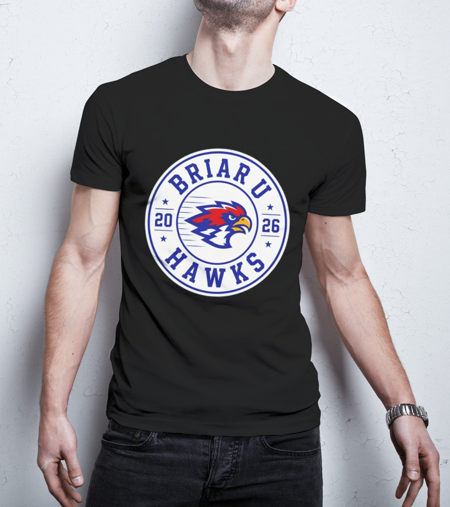 Briar U Hawks 2026 Circle Emblem Red Blue Hawk T-Shirt
