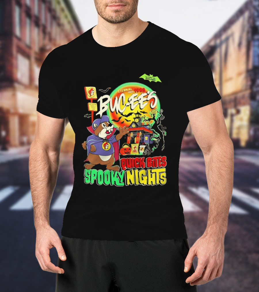 Buc Ee's Eternal Since 1982 Quick Bites Spooky Nights Halloween Glow In The Dark T-Shirt
