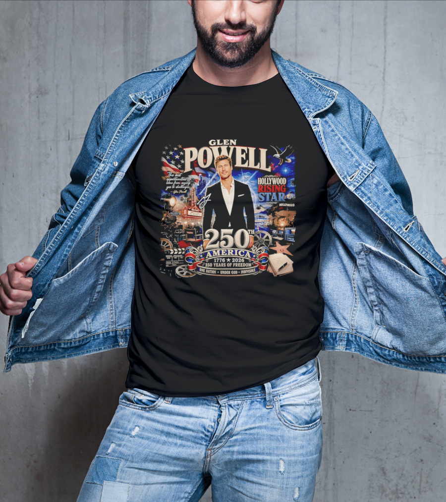 Glen Powell Hollywood Rising Star 250th America 1776 2026 Years Of Freedom T-Shirt