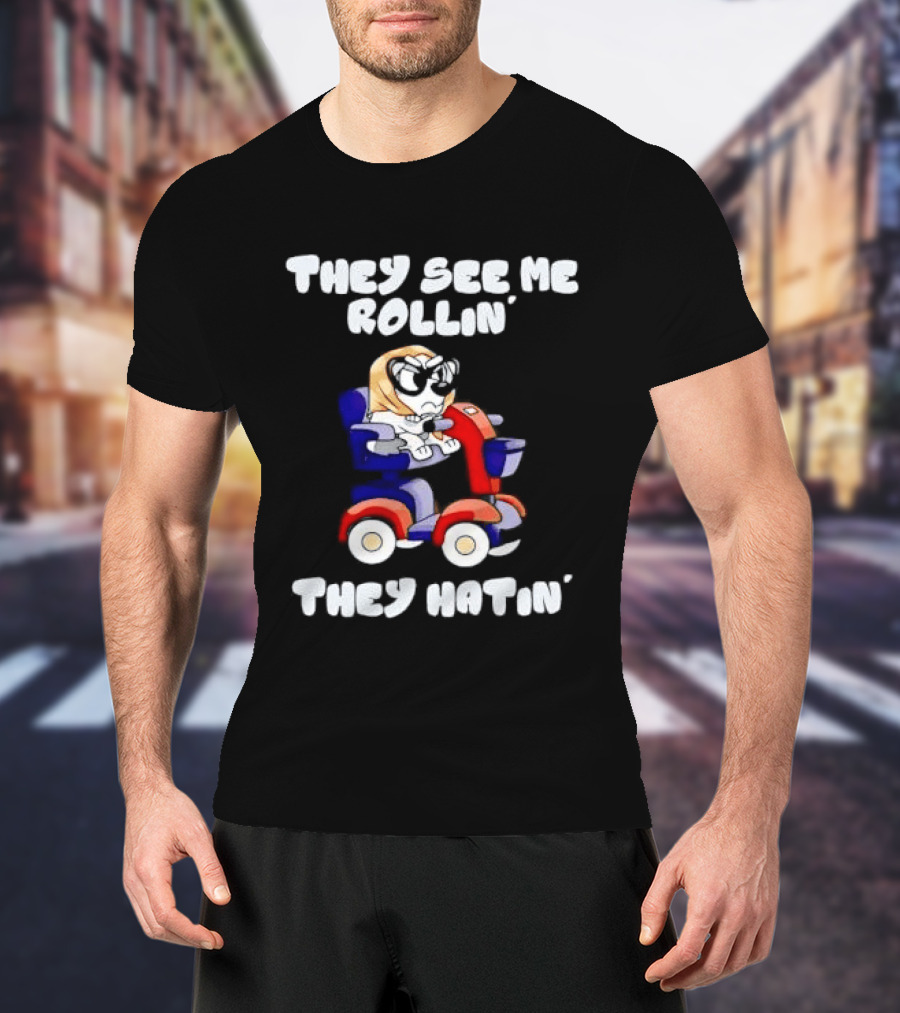 Granny Bluey Driving Mobility Scooter They See Me Rollin They Hatin T-Shirt