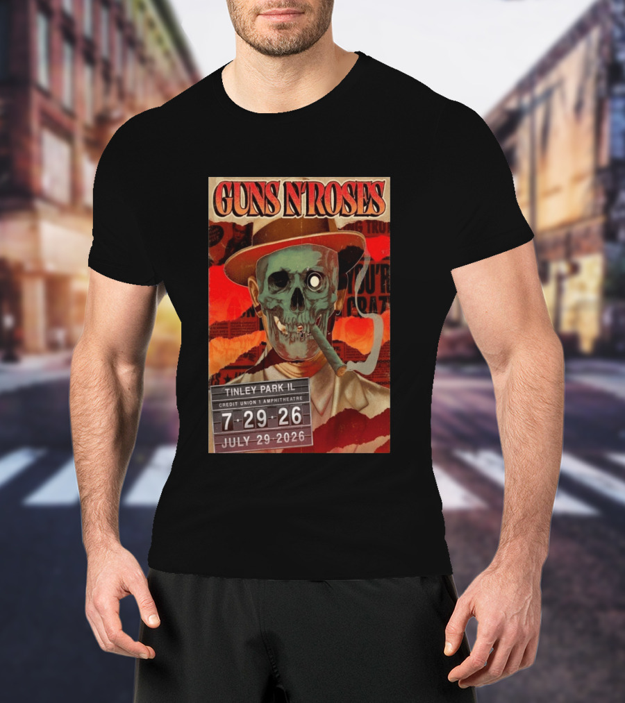 Guns N Roses 07.29.2026 Tinley Park Skull Concert Credit Union Amphitheatre T-Shirt
