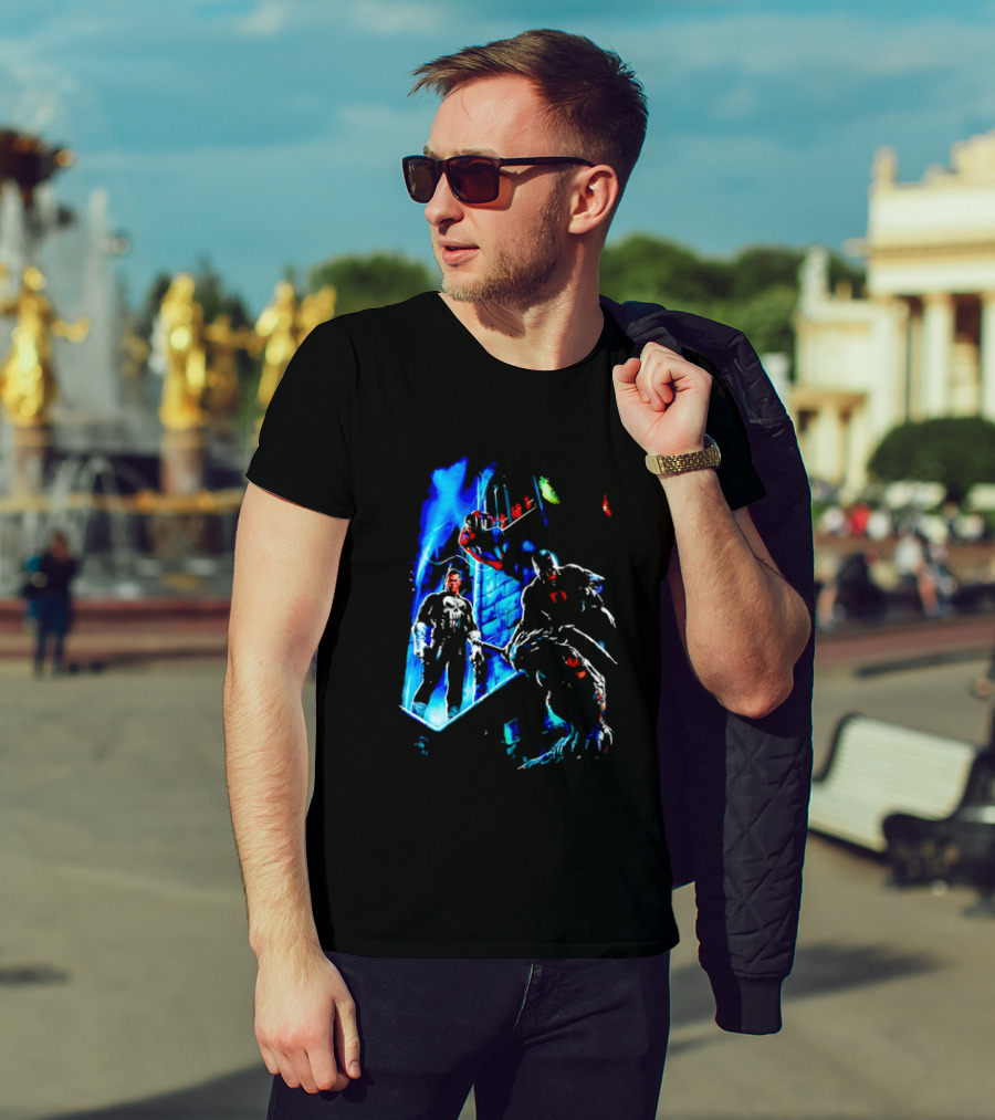 Marvel Comics Vigilante Action The Punisher Spider Man Daredevil Urban Battle Scene T-Shirt