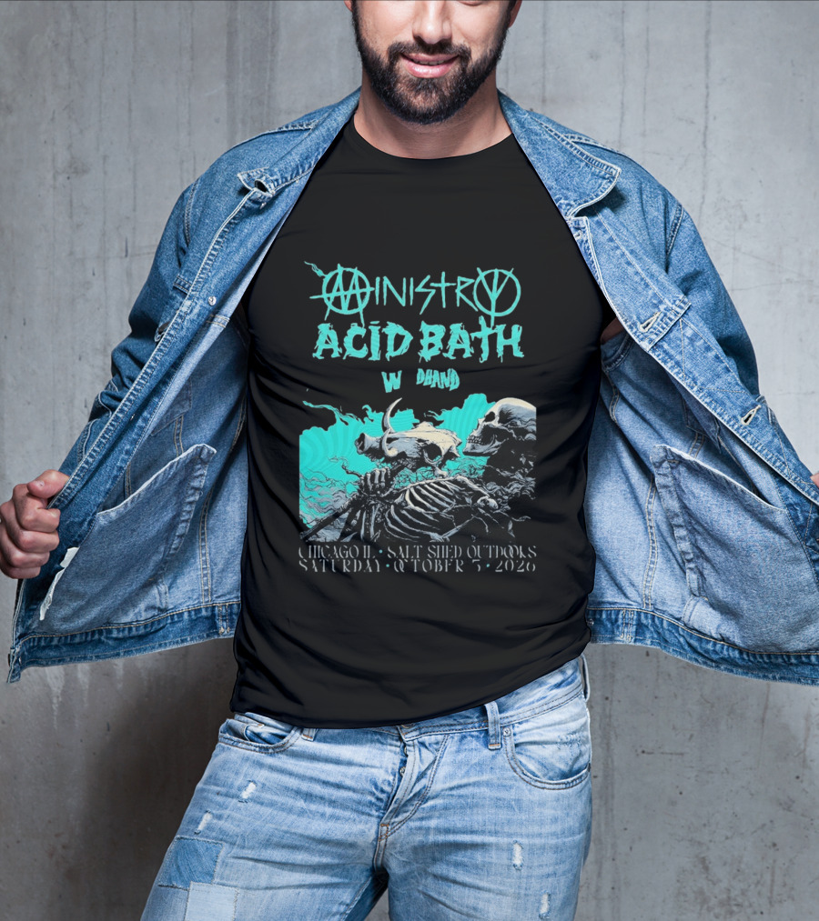 Ministry X Acid Bath Windhand Chicago IL Salt Shed Outdoors October 3 2026 Skeletons And Sea Monster T-Shirt
