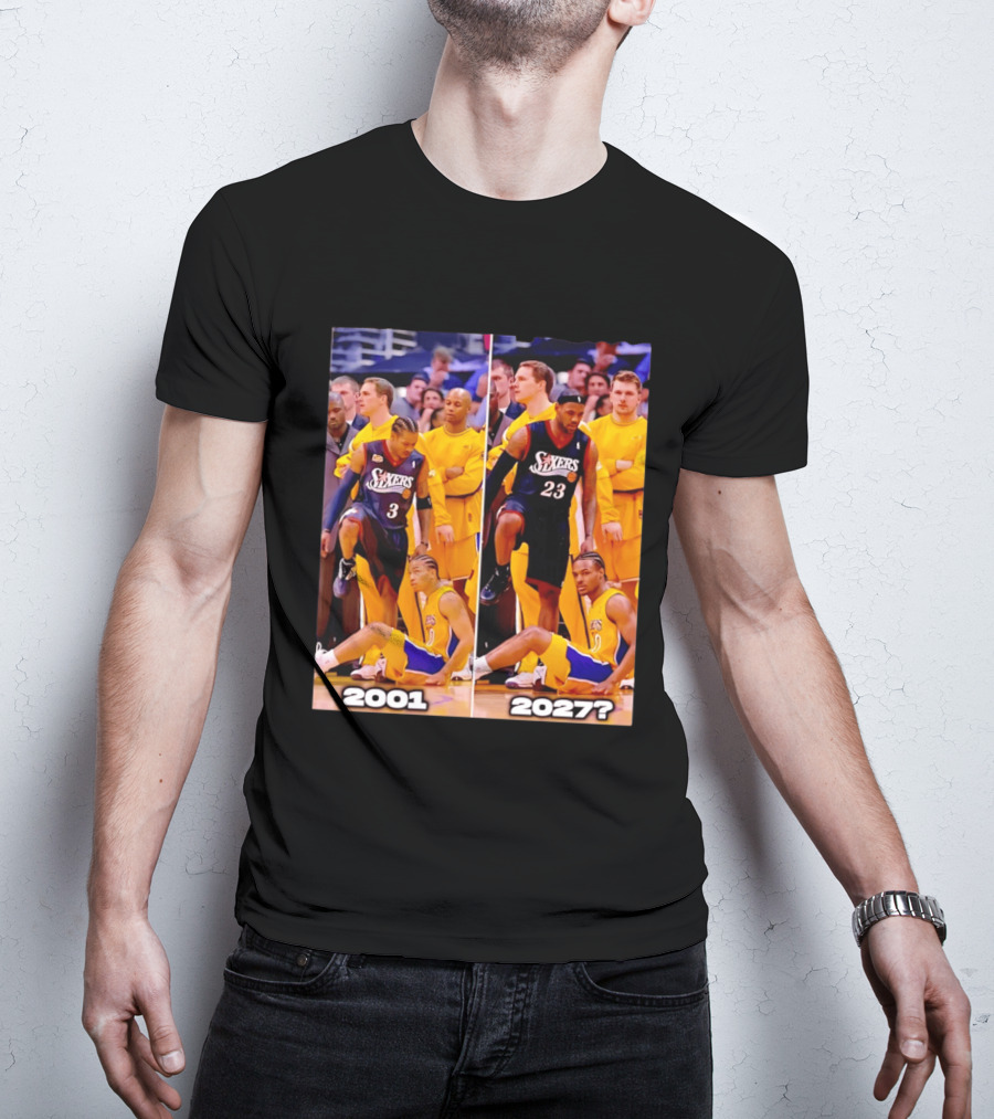 2001 2027 Iverson LeBron Sixers Lakers Step Over Comparison T-Shirt