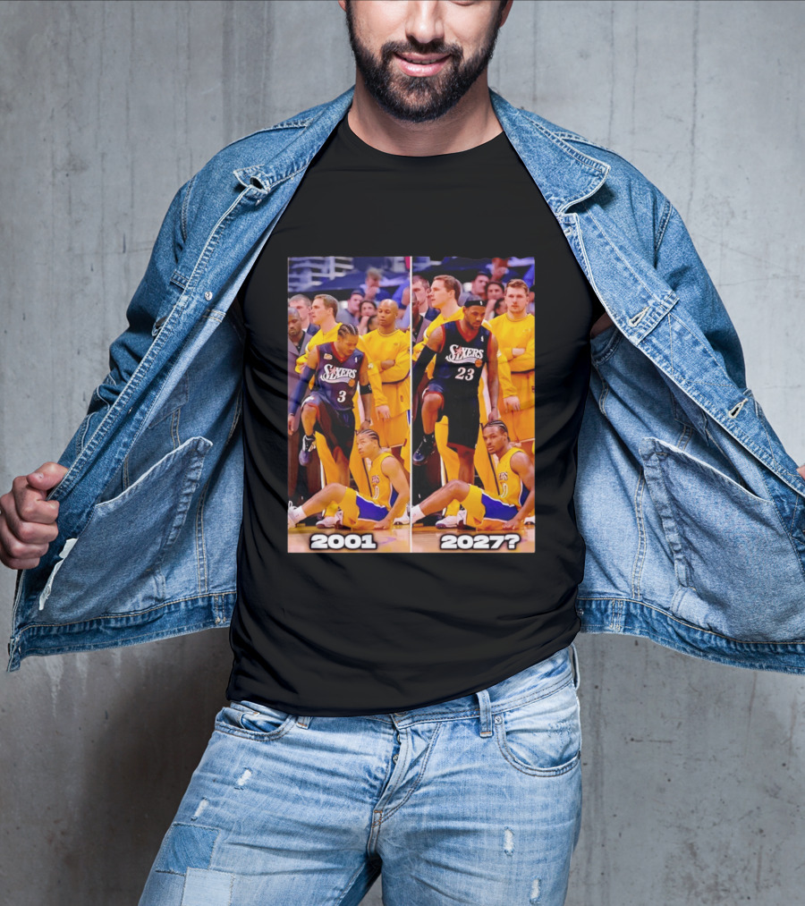 2001 2027 Iverson LeBron Sixers Lakers Step Over Comparison T-Shirt