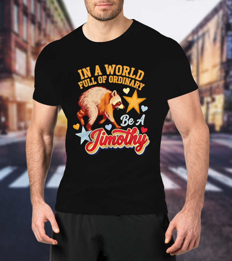 In A World Full Of Ordinary Be A Jimothy Raccoon Stars Hearts T-Shirt