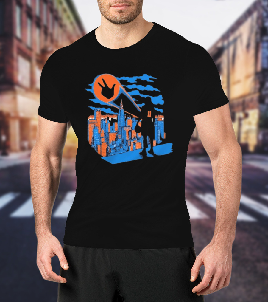 New York Knicks Jalen Brunson NYC Skyline Hero Hand T-Shirt