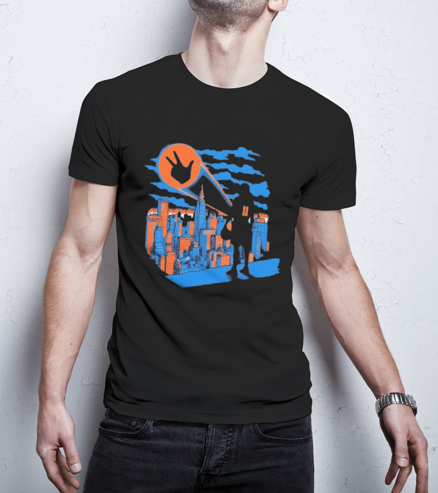 New York Knicks Jalen Brunson NYC Skyline Hero Hand T-Shirt