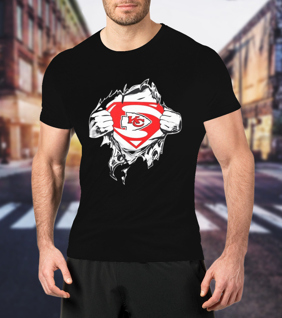 Kansas City Chiefs Superman Rip KC Logo Fan Pride T-Shirt