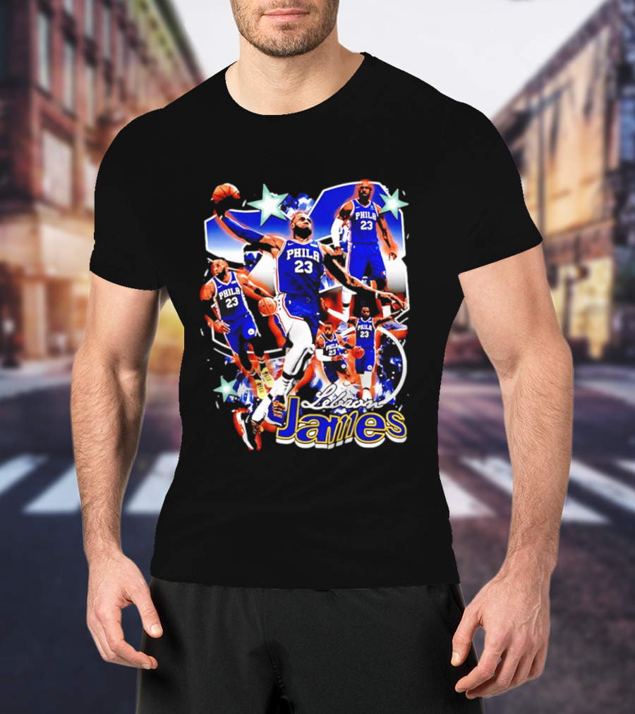 LeBron James Phila 23 Basketball Collage Stars T-Shirt