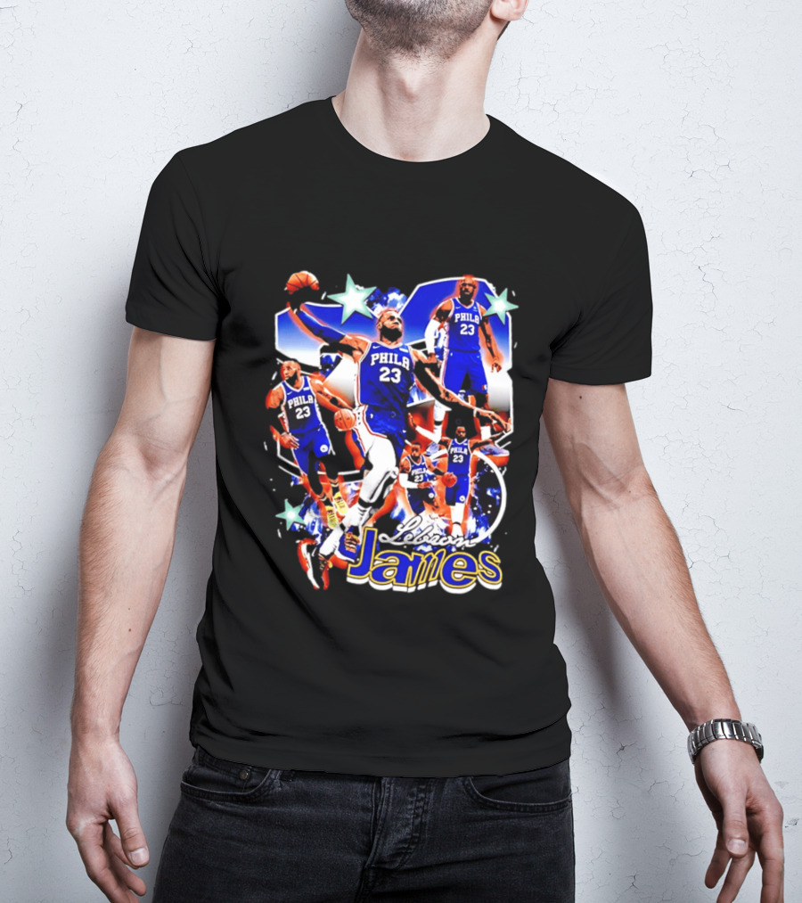 LeBron James Phila 23 Basketball Collage Stars T-Shirt