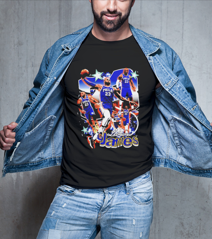 LeBron James Phila 23 Basketball Collage Stars T-Shirt