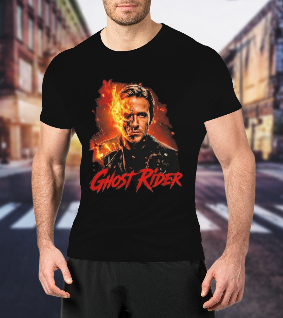 Ryan Gosling Ghost Rider Fiery Half Face Marvel T-Shirt