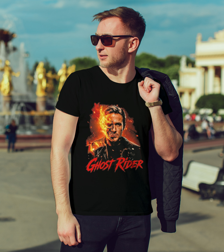 Ryan Gosling Ghost Rider Fiery Half Face Marvel T-Shirt