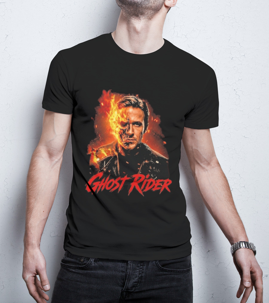 Ryan Gosling Ghost Rider Fiery Half Face Marvel T-Shirt