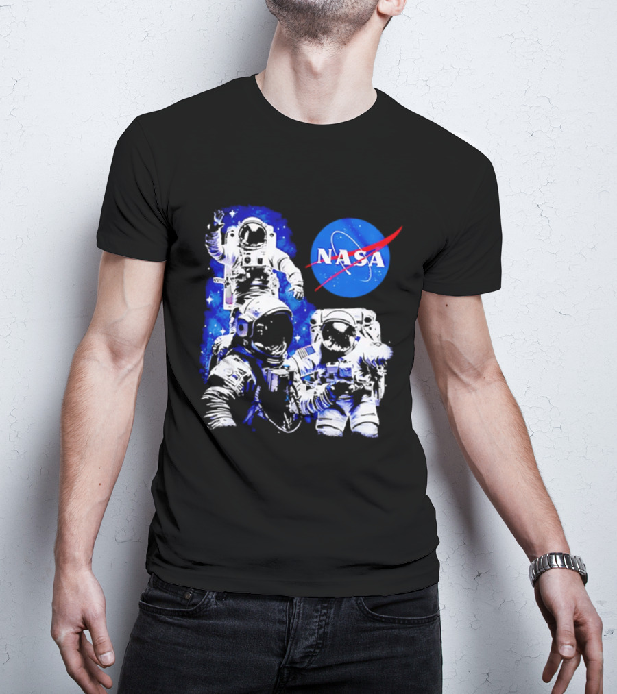 NASA Space Exploration Three Astronauts Floating In Deep Space T-Shirt
