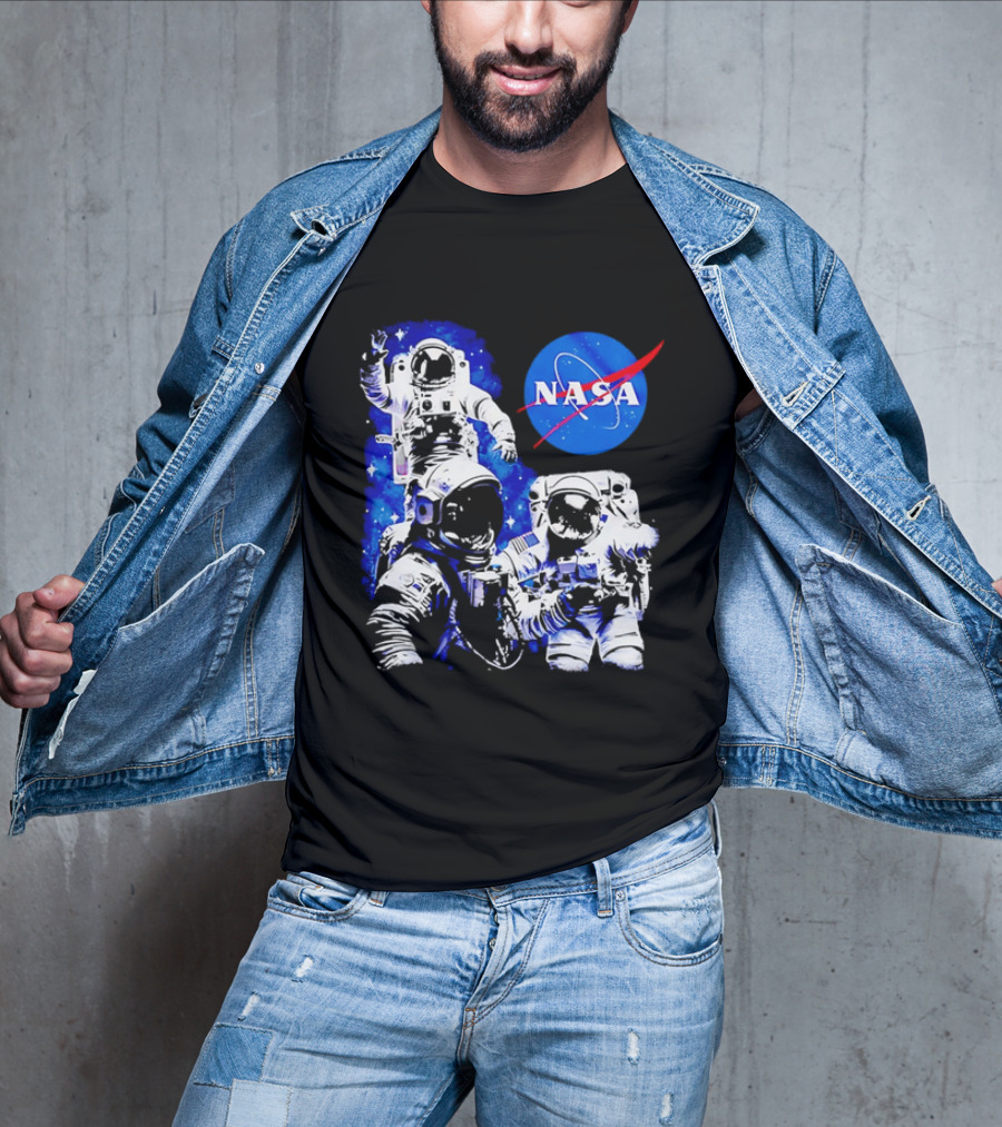 NASA Space Exploration Three Astronauts Floating In Deep Space T-Shirt