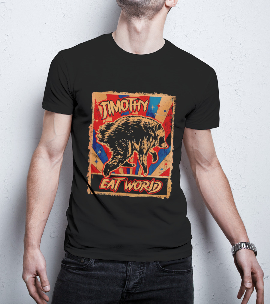 Timothy Raccoon Eat World Retro Starburst T-Shirt