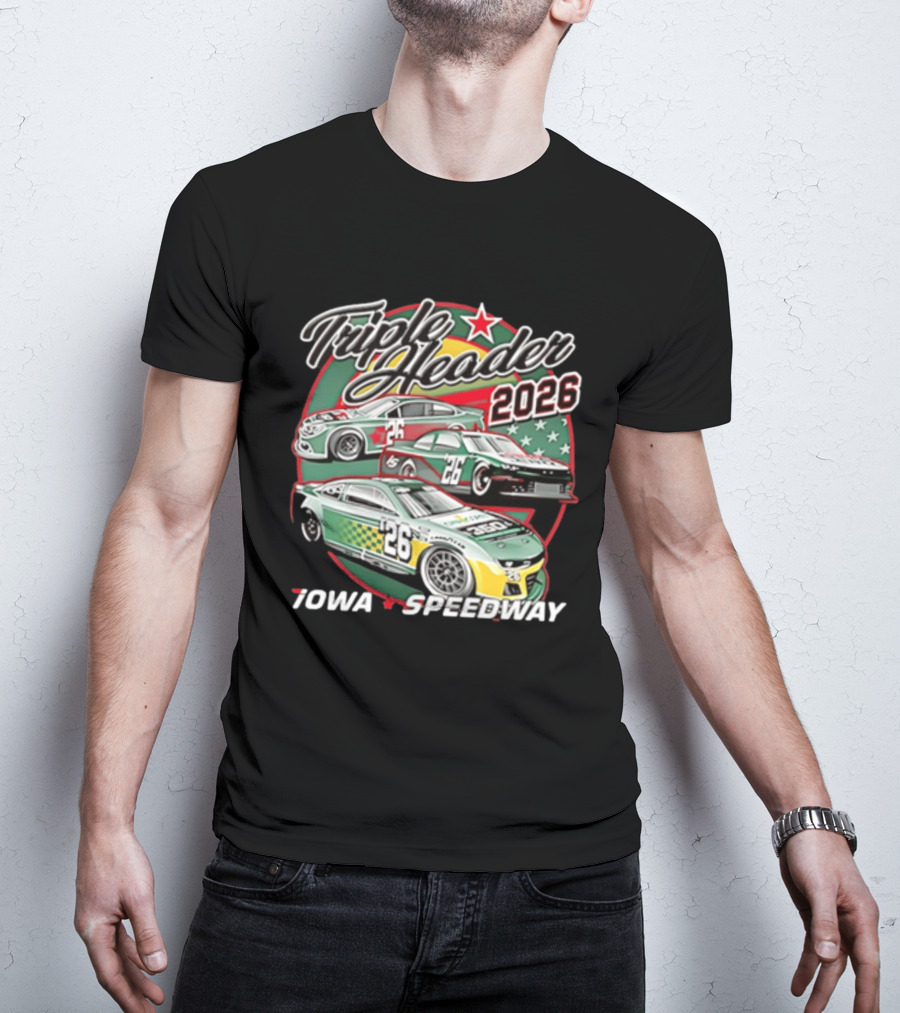Triple Header 2026 Iowa Speedway Racing Cars Stars T-Shirt