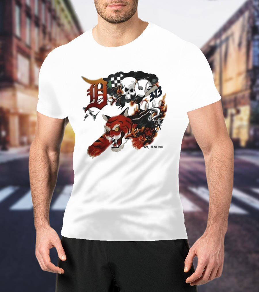 Detroit Tigers Boys & Girls Clubs Of Greater Detroit 313 Skulls Tiger Flame 2026 T-Shirt