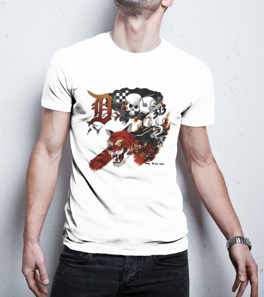Detroit Tigers Boys & Girls Clubs Of Greater Detroit 313 Skulls Tiger Flame 2026 T-Shirt