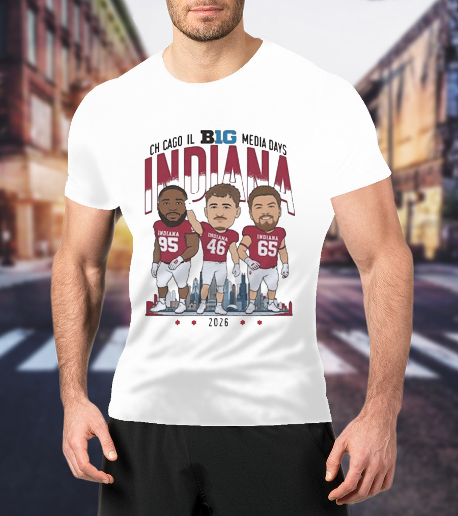 Indiana Hoosiers Big Ten Media Days 2026 Chicago Player Caricature T-Shirt